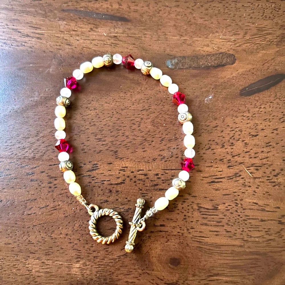 Red and Silver Beaded Bracelet